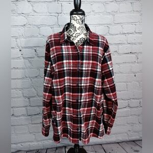 Riders women's long sleeve button front plaid print top size xxxl b3